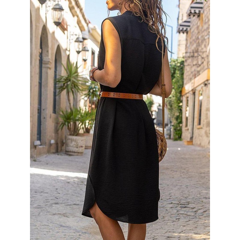 Temperament Black V-Neck Sleeveless Mini Dress