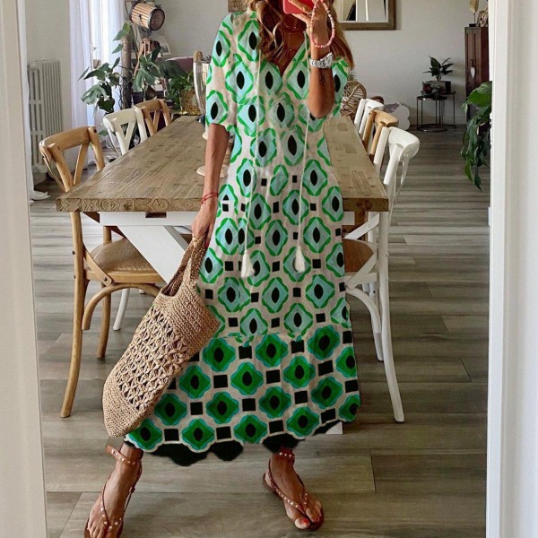 Attractive Print Short Sleeve Midi Dress