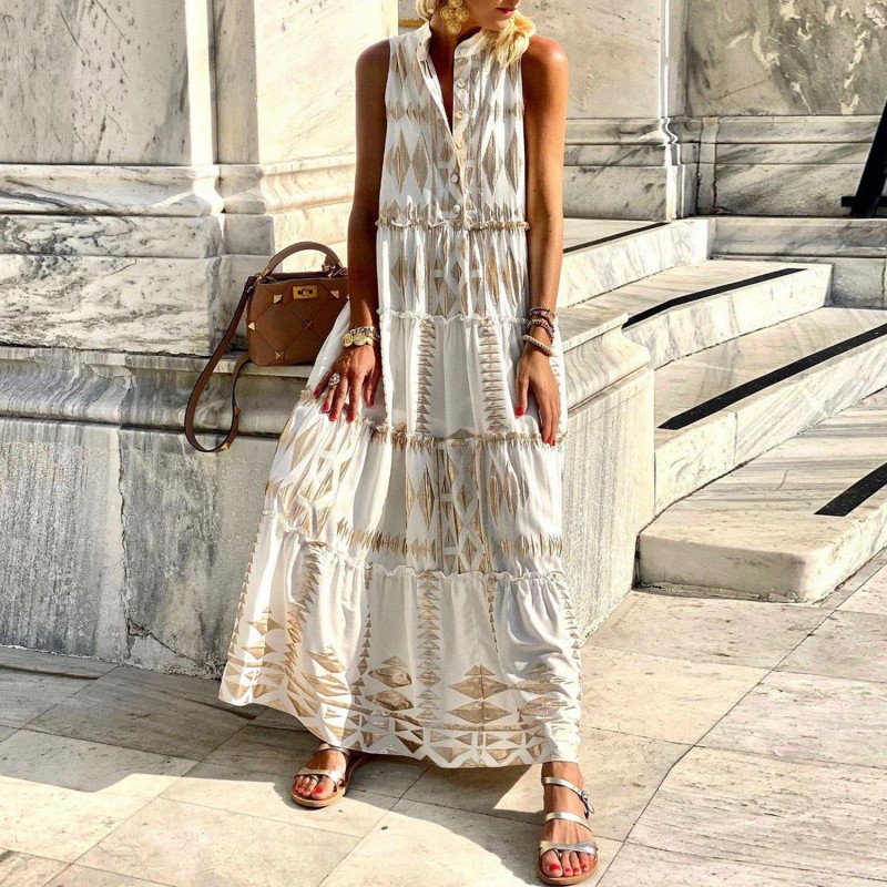 Chic Sleeveless Print Maxi Dress