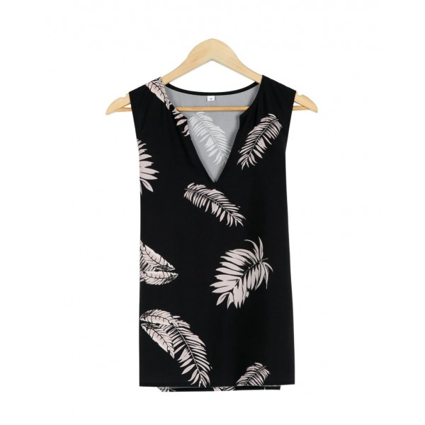 Elegant V-Neck Print Sleeveless Top