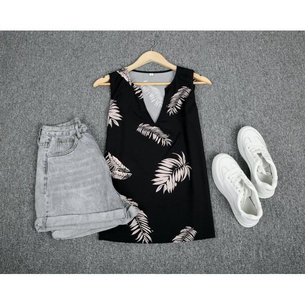 Elegant V-Neck Print Sleeveless Top