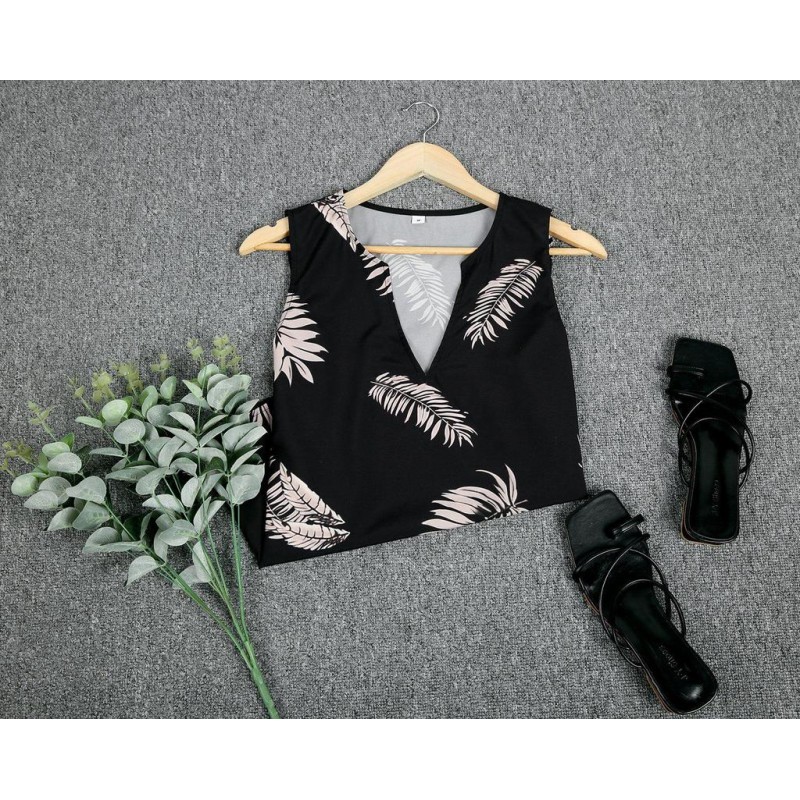 Elegant V-Neck Print Sleeveless Top