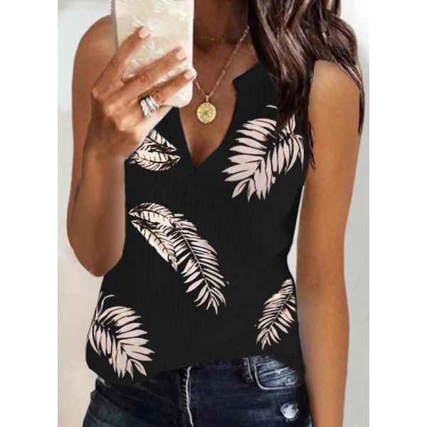 Elegant V-Neck Print Sleeveless Top