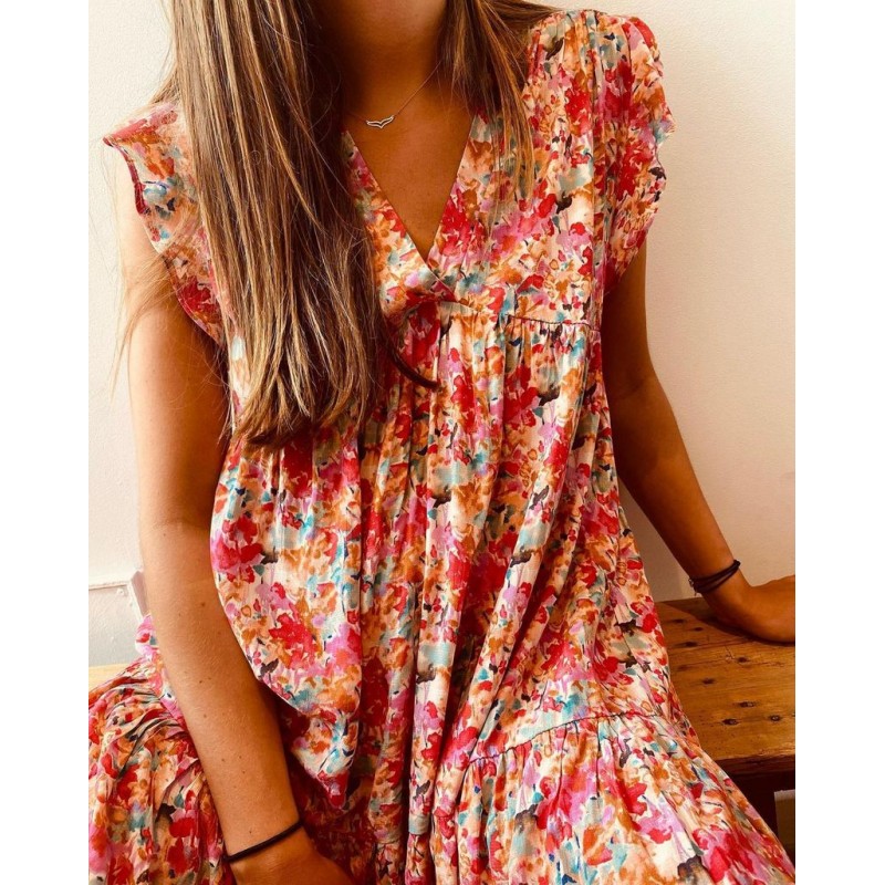 Floral V-Neck A-Line Mini Dress