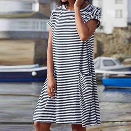 Classy Striped Print Short Sleeve Mini Dress