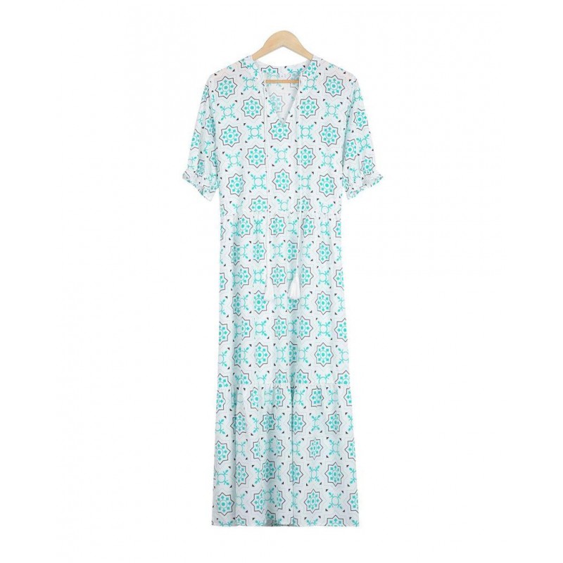 Fresh Print V-Neck Short Sleeve Maxi Dress