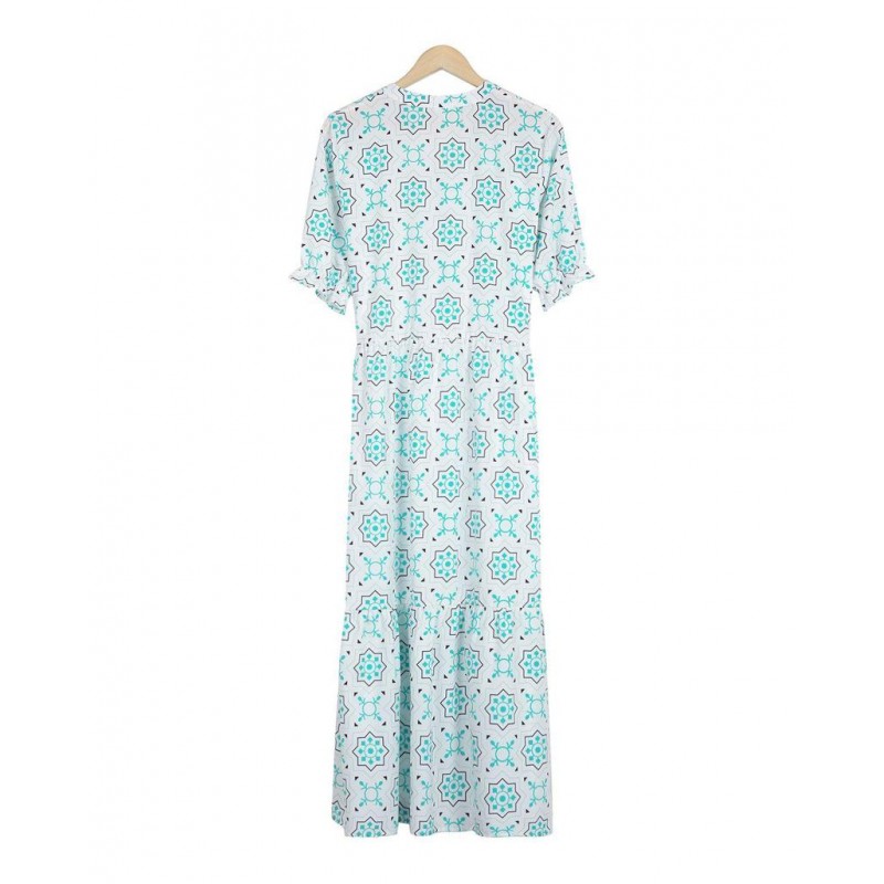 Fresh Print V-Neck Short Sleeve Maxi Dress