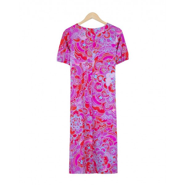 Groovy Print Short Sleeve Midi Dress