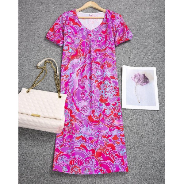 Groovy Print Short Sleeve Midi Dress