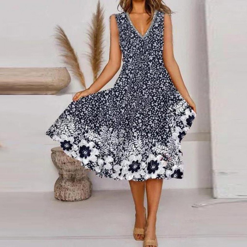 Modern Print Sleeveless Midi Dress