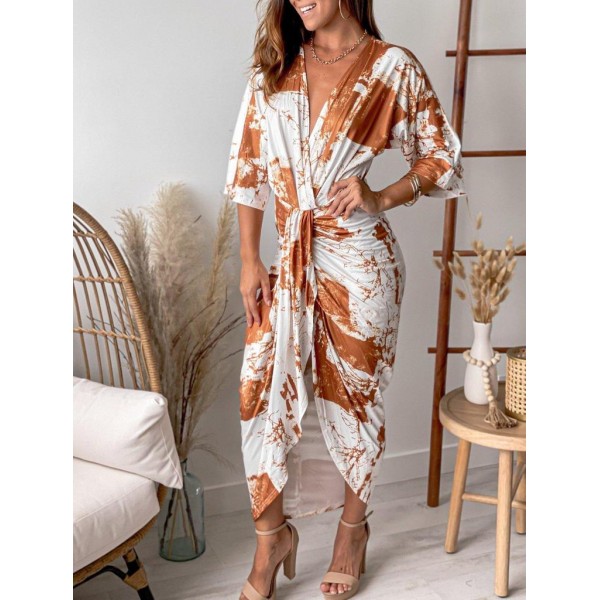 Temperament Print 3/4 Sleeve Maxi Dress