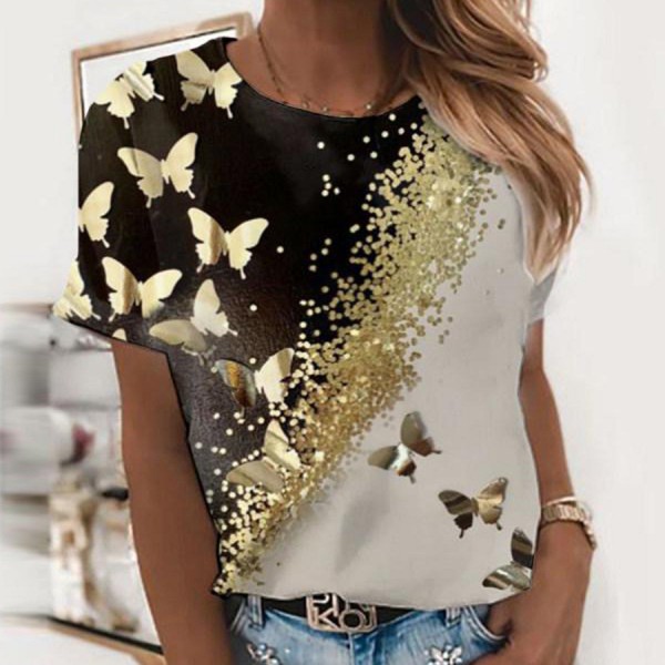 Stunning Print Round Neck Short Sleeve Top