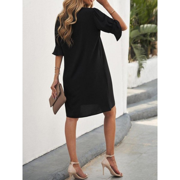 Basic Black V-Neck Short Sleeve Mini Dress