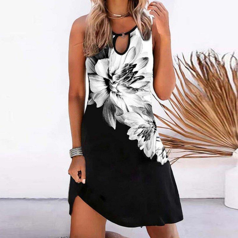 Elegant Print Sleeveless Mini Dress