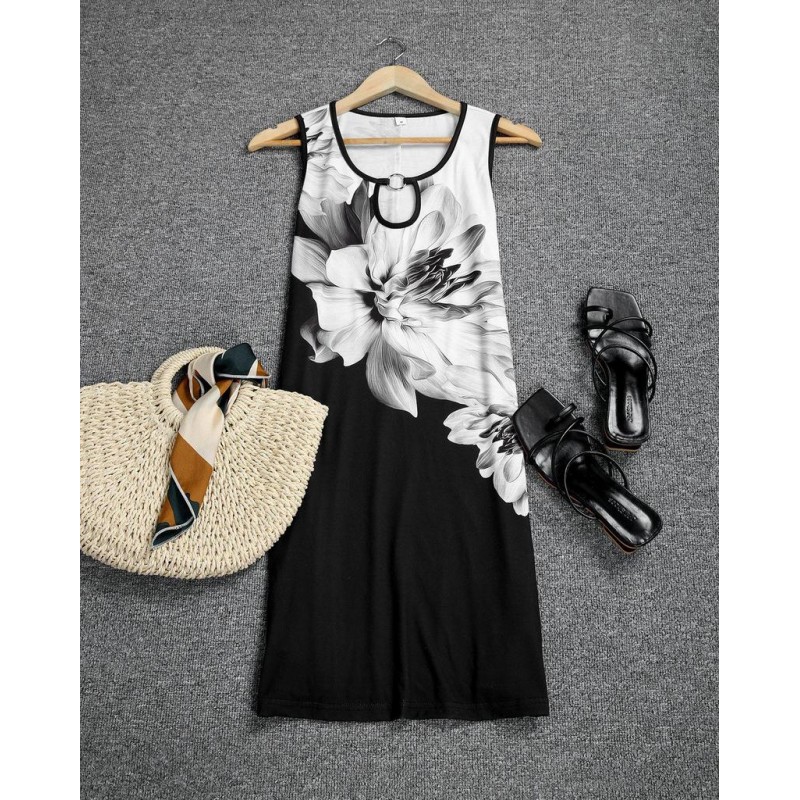 Elegant Print Sleeveless Mini Dress