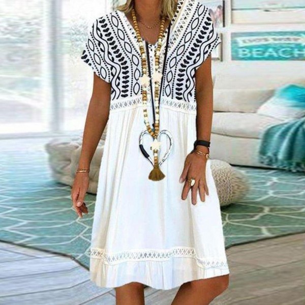 Modern Print Short Sleeve Mini Dress