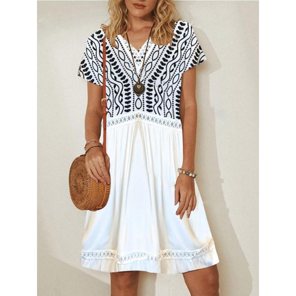 Modern Print Short Sleeve Mini Dress