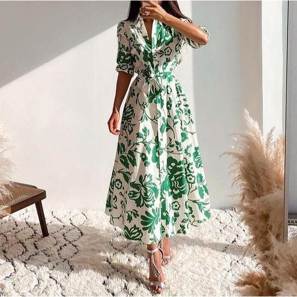 Fresh Print Short Sleeve Maxi Dress