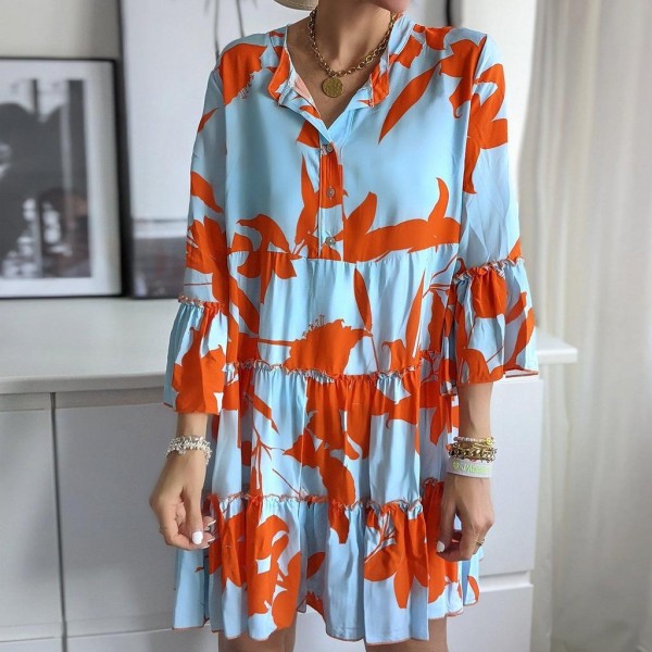 Stylish Print 3/4 Sleeve Mini Dress