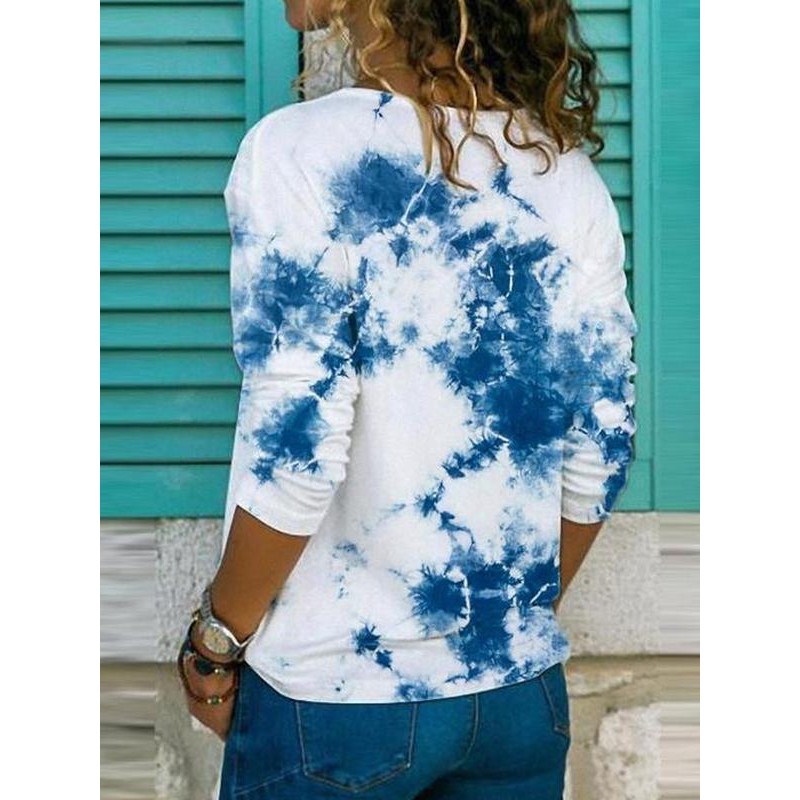 Elegant Tie Dye Print Long Sleeve Top