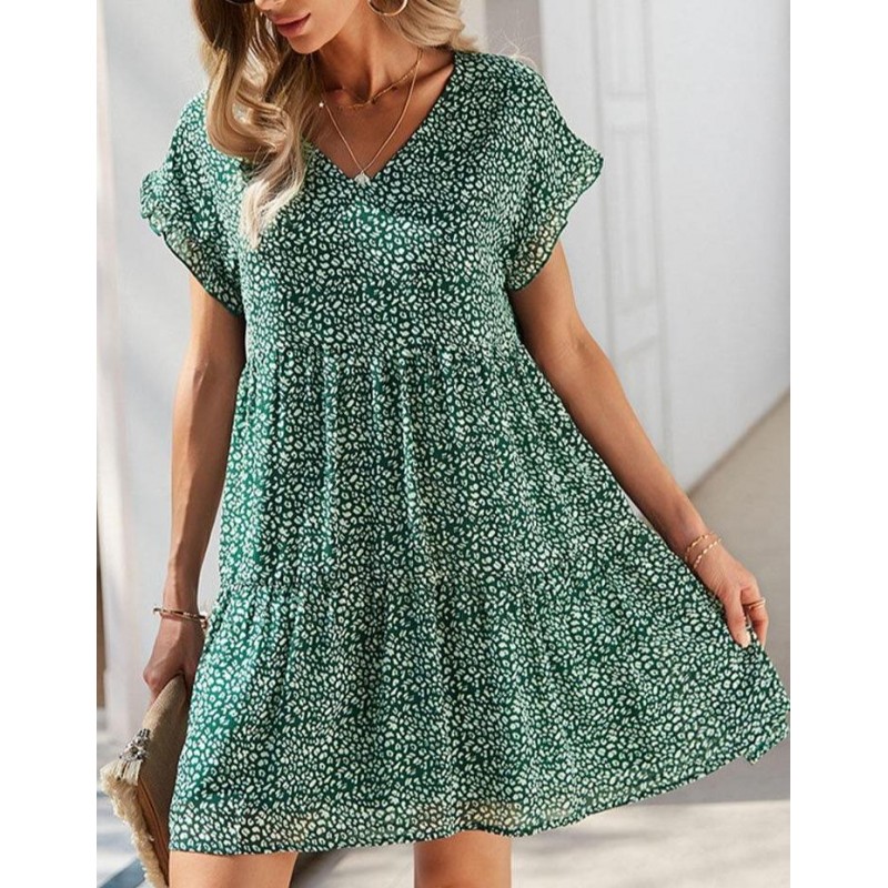 Youthful Print Short Sleeve Mini Dress