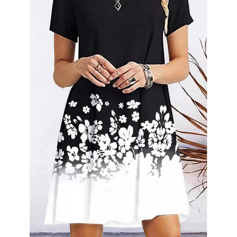 Casual Print Short Sleeve Mini Dress