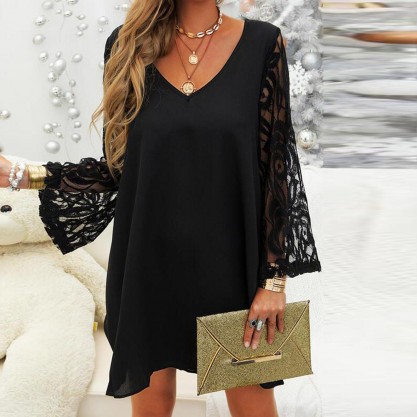 Classy Plain Long Sleeve Mini Dress