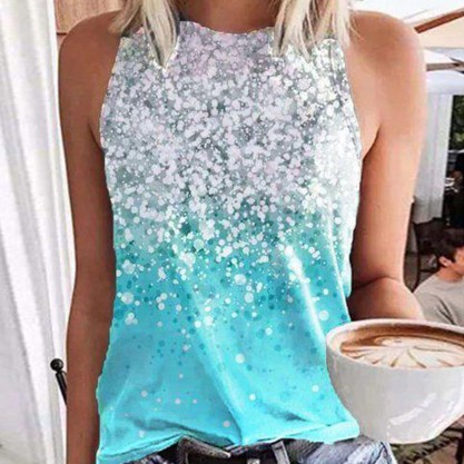 Comfy Round Neck Print Sleeveless Top