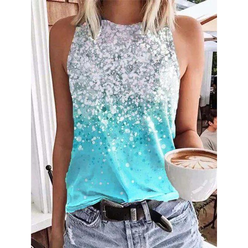 Comfy Round Neck Print Sleeveless Top