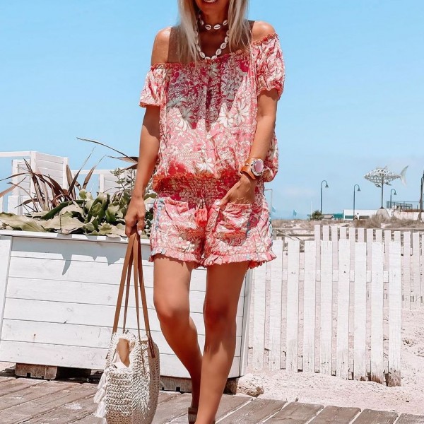 Elegant Print Short Sleeve Two Piece Set