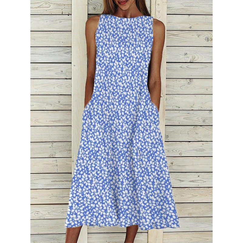 Stylish Print Sleeveless Midi Dress