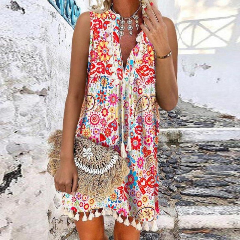 Romantic Print Sleeveless Mini Dress