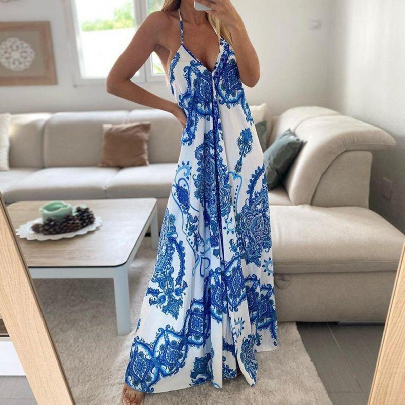 Sexy Print Sleeveless Maxi Dress