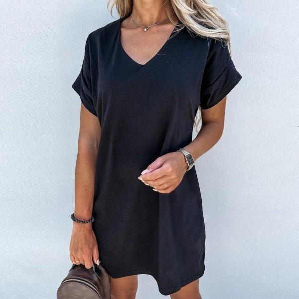 Classy Plain Short Sleeve Mini Dress