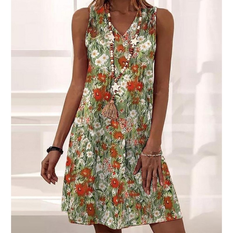 Romantic Print Sleeveless Mini Dress