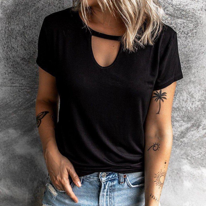 Simple Plain Short Sleeve Top