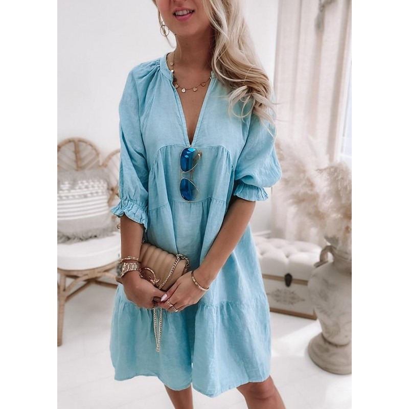 Basic Plain 3/4 Sleeve Mini Dress