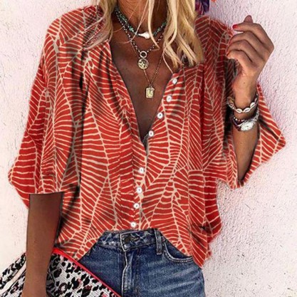 Casual Print 3/4 Sleeve Top