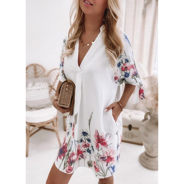 Elegant Print Short Sleeve Mini Dress