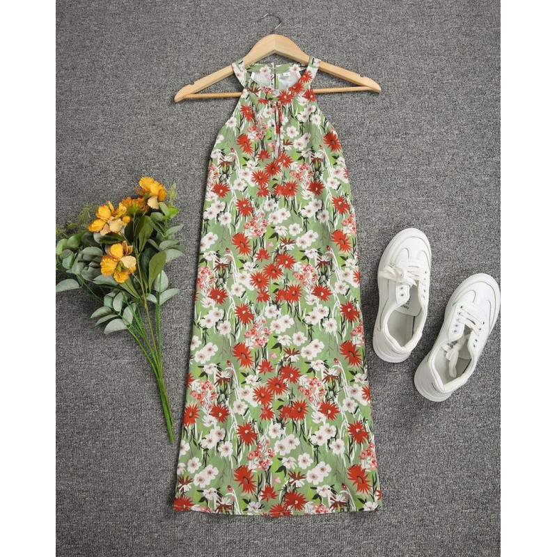 Floral Print Halter Sleeveless Mini Dress