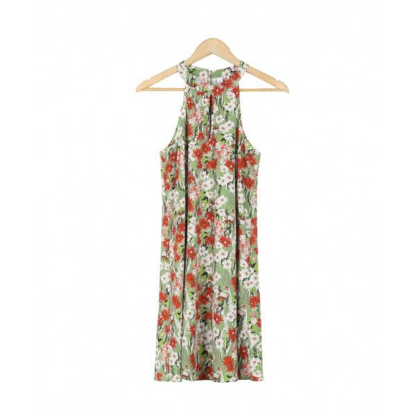 Floral Print Halter Sleeveless Mini Dress