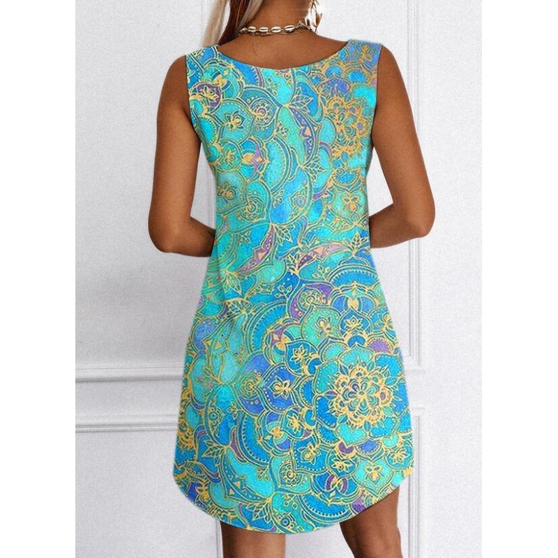 Retro Print Sleeveless Mini Dress