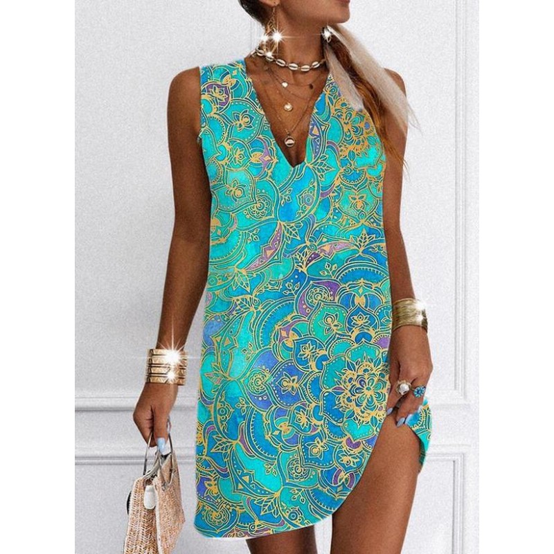 Retro Print Sleeveless Mini Dress