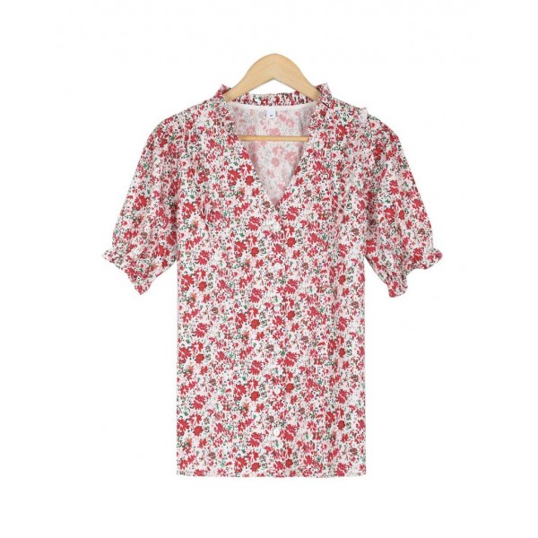 Romantic Floral Print Short Sleeve Top