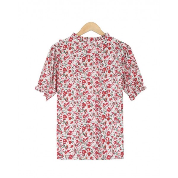 Romantic Floral Print Short Sleeve Top