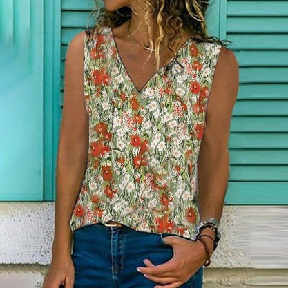 Sleeveless Floral V-Neck Top