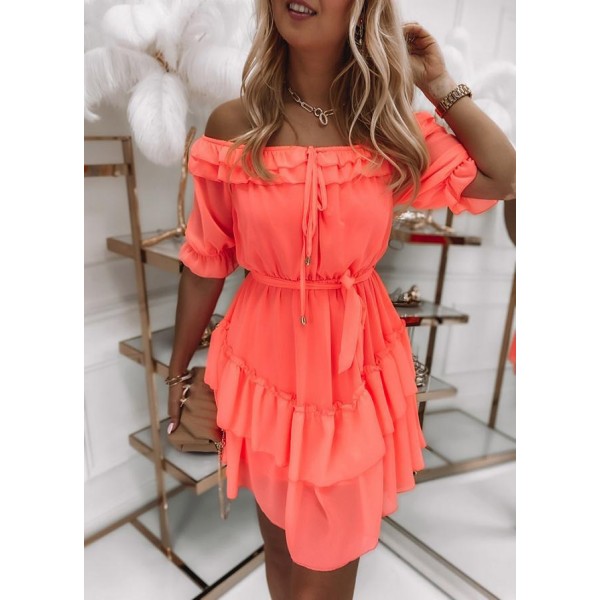 Stunning Plain Short Sleeve Mini Dress