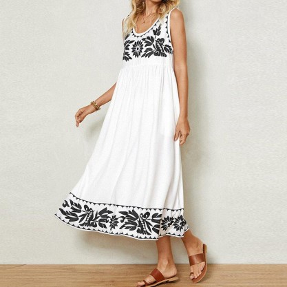 Groovy Print Sleeveless Midi Dress