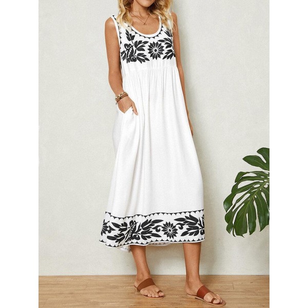 Groovy Print Sleeveless Midi Dress