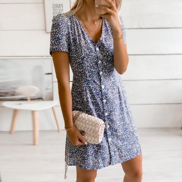 Chic V-Neck Print Slim Fit Mini Dress